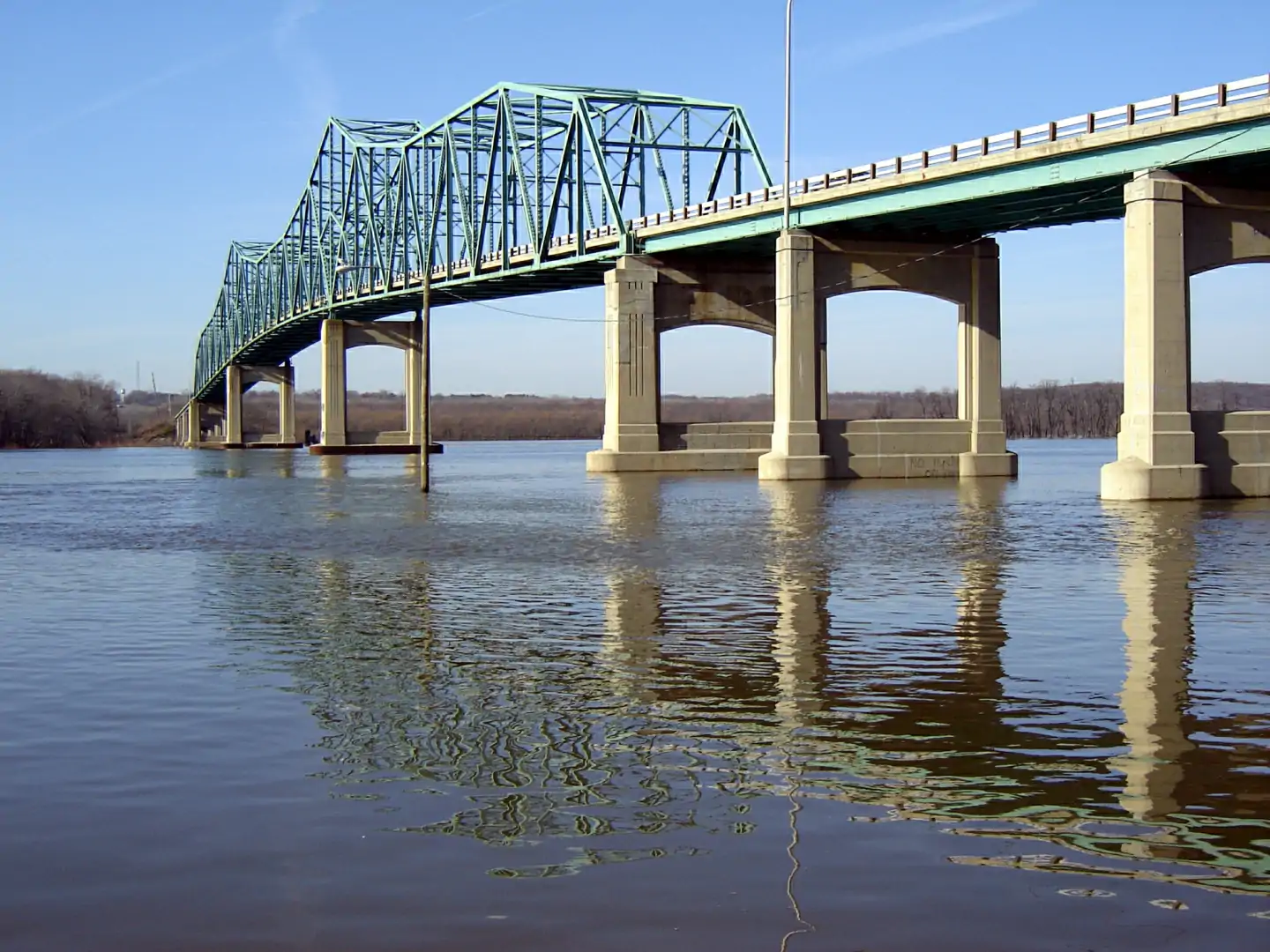The truss bridge crossing the Illinois River between Lacon, Illinois and Sparland, Illinois