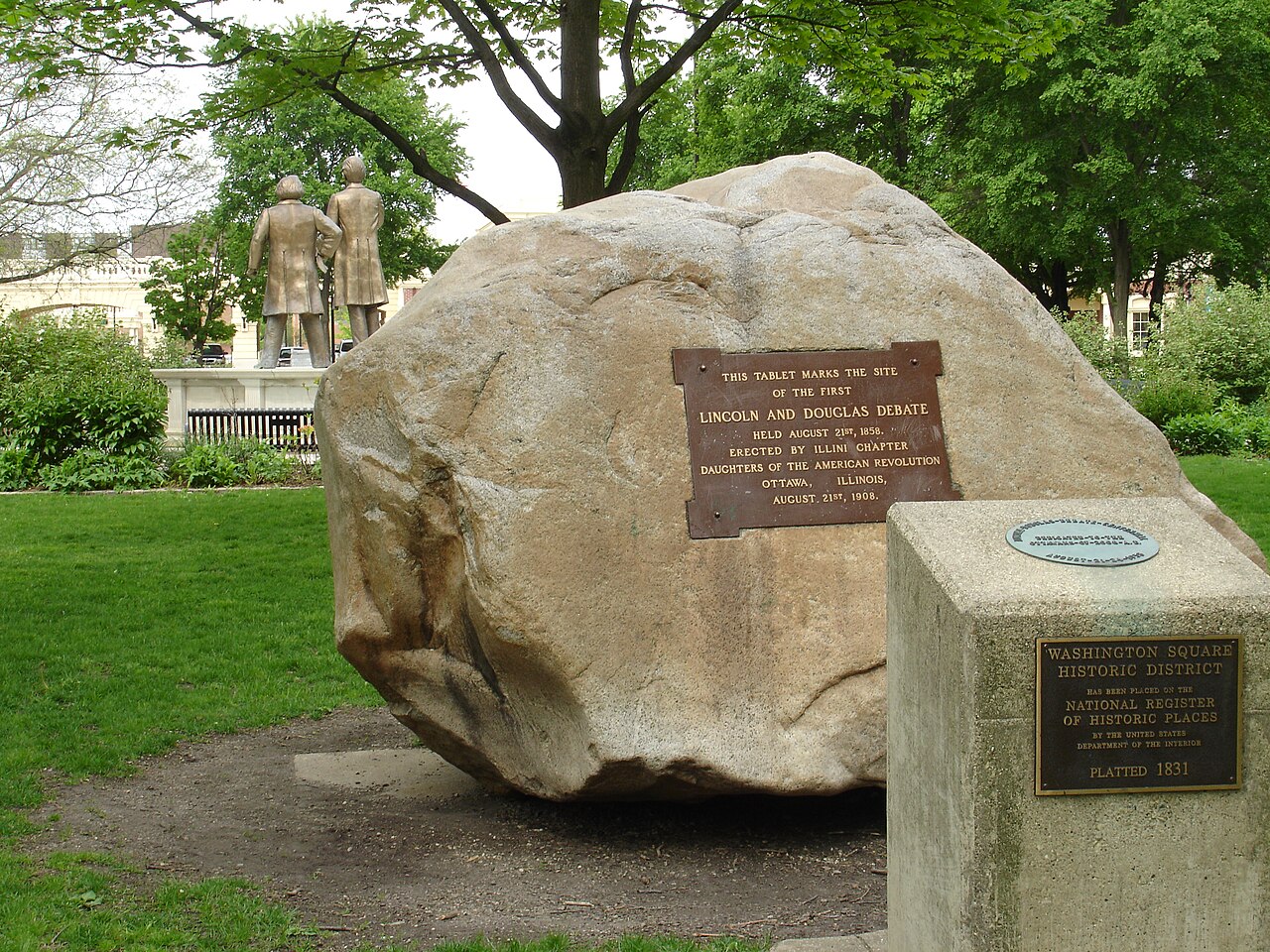 Site of the first Lincoln-Douglas Debate (1858), statues of Abraham Lincoln and Stephen A