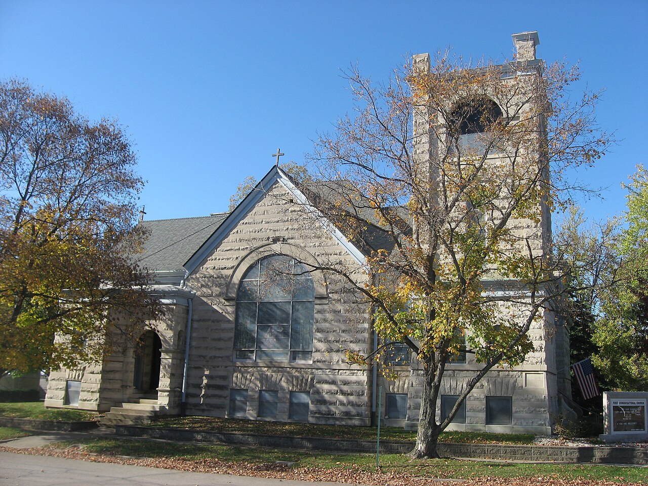 Southern front of the First Congregational Church , located at 202 N