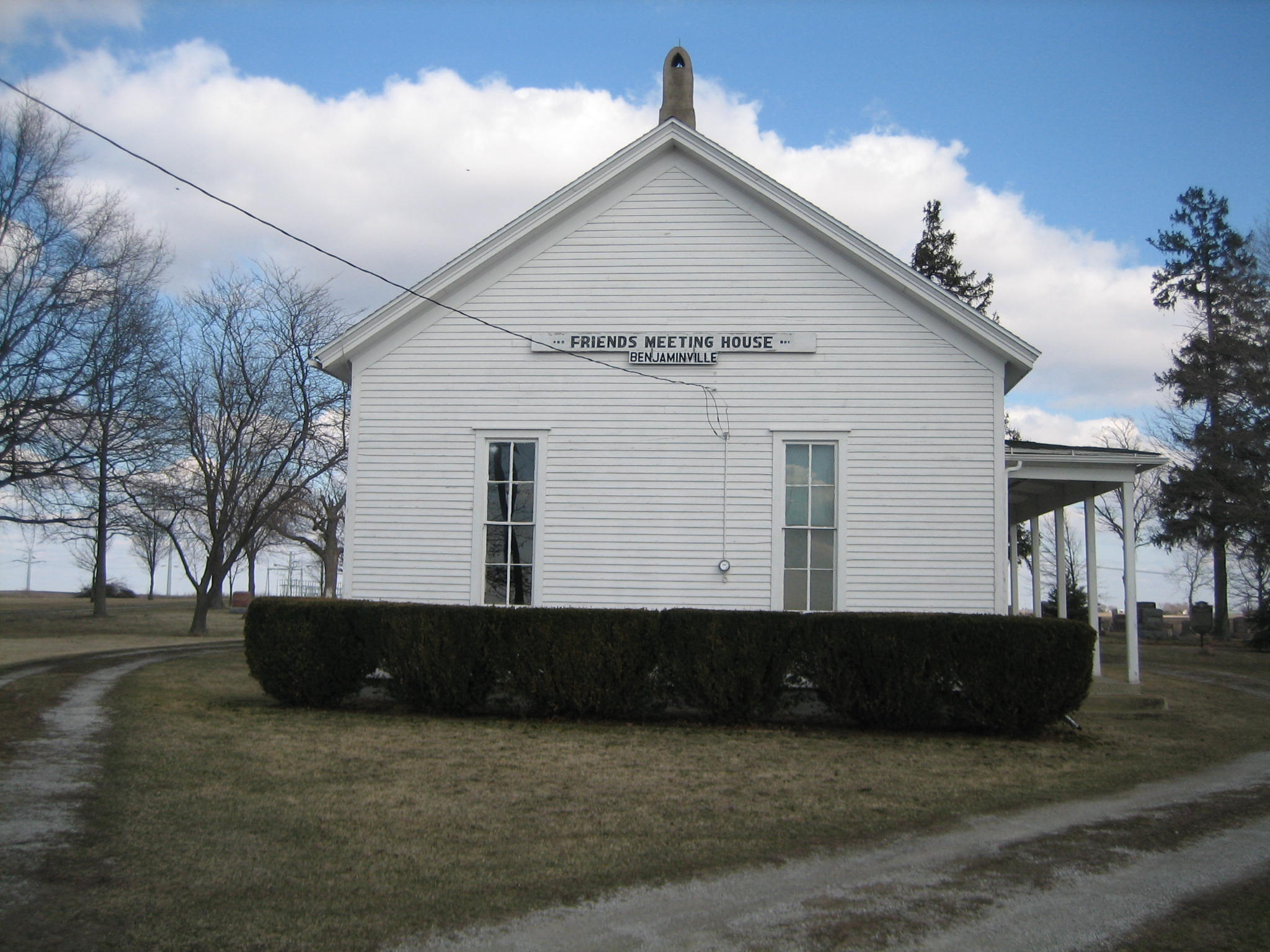 Benjaminville Friends Meeting House and Burial Ground, 9 miles east of Bloomington, Illinois, near the small community of Holder, Illinois