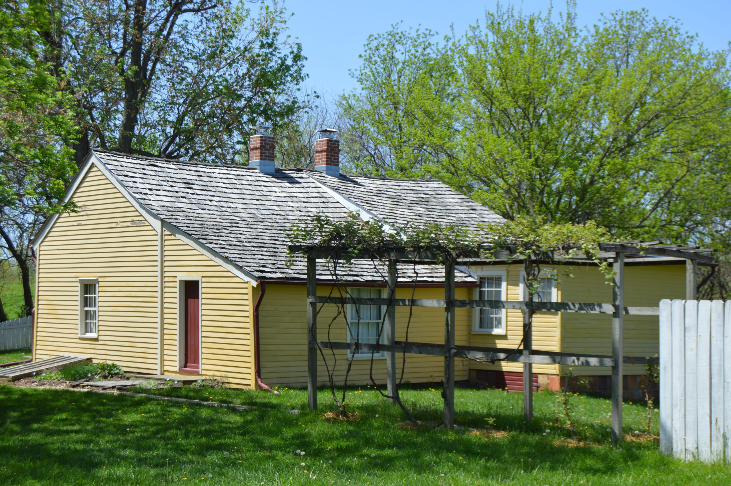 Rear and eastern side of the Trobaugh-Good House , located at the Rock Springs Conservation Area southwest of Decatur in Decatur Township , Macon County , Illinois , United States